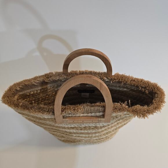 W Antik Kraft Hashree Jute Tote Bag Cream Beige Earthy Beach Vacation Wooden - Picture 4 of 11